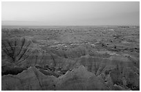 View from Pinacles overlook, dawn. Badlands National Park ( black and white)