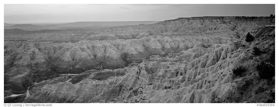Badlands scenery at dawn, Stronghold Table. Badlands National Park (black and white)