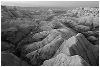 Badlands landscape from above at Panorama Point. Badlands National Park ( black and white)