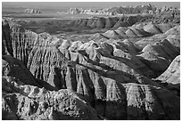 Buttes and ridges with shadows. Badlands National Park ( black and white)
