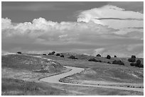 Sage Creek Rim Road. Badlands National Park, South Dakota, USA. (black and white)