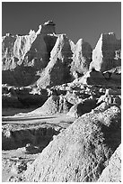 Erosion landforms at Cedar Pass, early morning. Badlands National Park ( black and white)