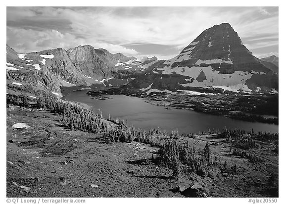 Hidden lake and peak. Glacier National Park (black and white)