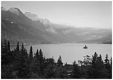 St Mary Lake and Wild Goose Island, sunrise. Glacier National Park ( black and white)