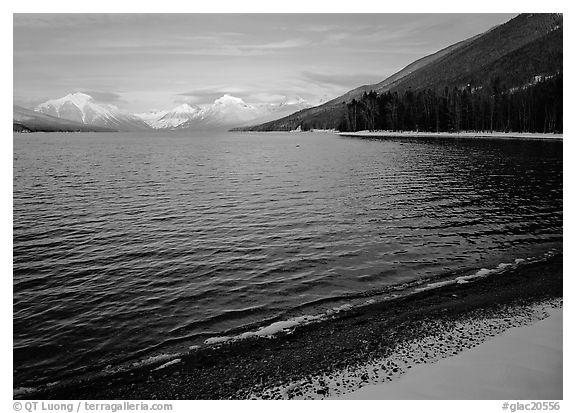 Lake McDonald in winter. Glacier National Park (black and white)