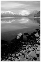 Shores of Lake McDonald in winter. Glacier National Park, Montana, USA. (black and white)