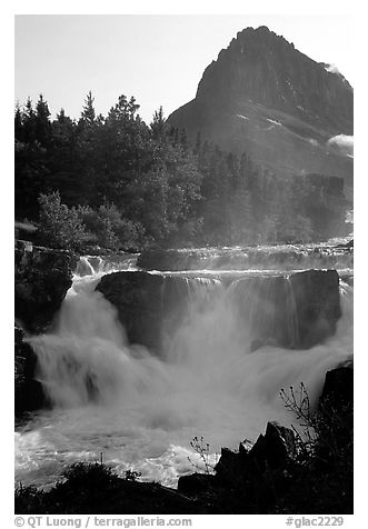Waterfall in Many Glaciers area. Glacier National Park (black and white)