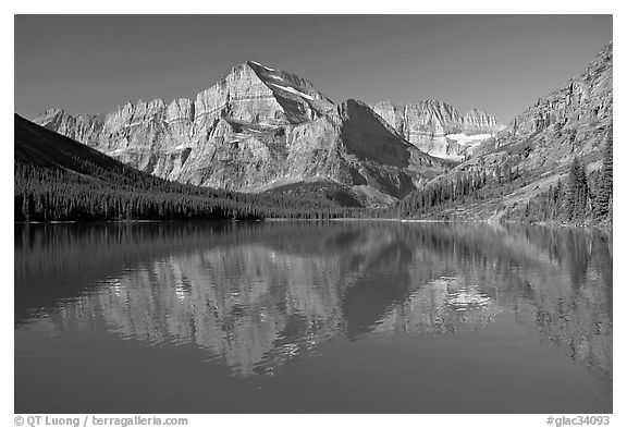 Lake Josephine and Mt Gould, morning. Glacier National Park (black and white)