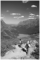 Switchback on trail, with Grinnel Lake and Josephine Lake in the background. Glacier National Park ( black and white)