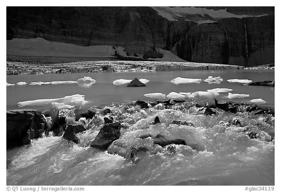 Outlet stream of glacial lake. Glacier National Park (black and white)