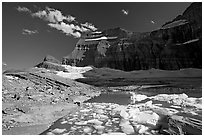 Upper Grinnell Lake with icebergs, late afternoon. Glacier National Park ( black and white)