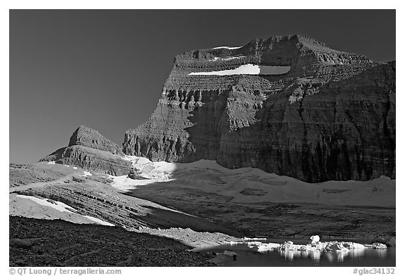 Garden wall above Upper Grinnell Lake and Glacier, late afternoon. Glacier National Park (black and white)