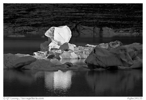 Last light on an iceberg in Upper Grinnell Lake. Glacier National Park (black and white)