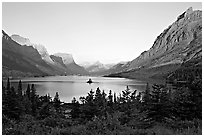 St Mary Lake, Going-to-the-sun Mountain, and Lewis Range, sunrise. Glacier National Park ( black and white)