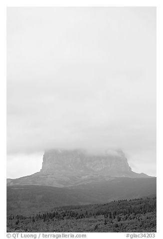 Cloud-covered Chief Mountain. Glacier National Park (black and white)