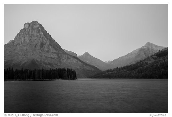 Sinopah Mountain above Two Medicine Lake at dawn. Glacier National Park (black and white)