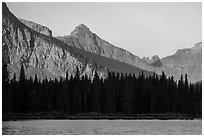 Lone Walker Mountain and treeline above Two Medicine Lake. Glacier National Park ( black and white)