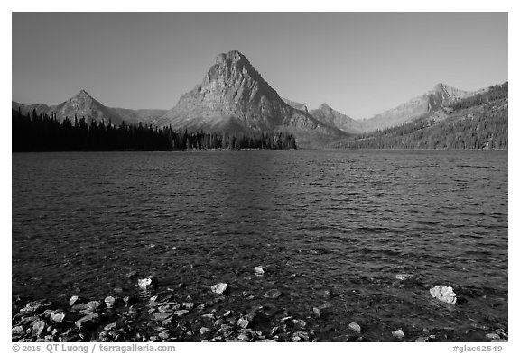 Shoreline and mountains, Two Medicine Lake. Glacier National Park (black and white)