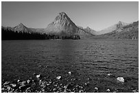 Shoreline and mountains, Two Medicine Lake. Glacier National Park ( black and white)