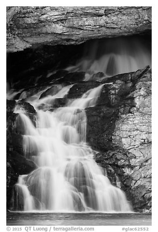 Lower Running Eagle Falls in autumn. Glacier National Park (black and white)