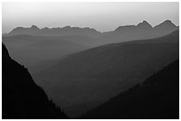 Distant mountains at sunset. Glacier National Park ( black and white)