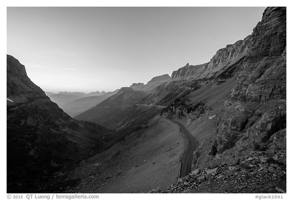 Going-to-the-Sun road at sunset. Glacier National Park (black and white)