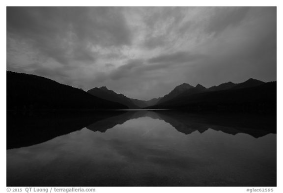 Bowman Lake at dawn. Glacier National Park (black and white)