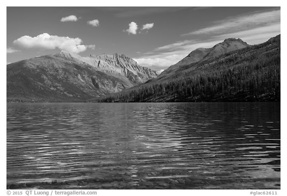 Kintla Lake with ripples. Glacier National Park (black and white)