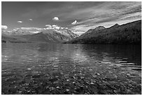 Kintla Lake with underwater colorful cobblestones. Glacier National Park ( black and white)