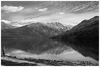 Visitor looking, Kintla Lake. Glacier National Park ( black and white)