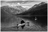 Two kayakers on Kintla Lake. Glacier National Park ( black and white)