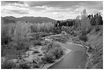 North Fork of Flathead River in autumn. Glacier National Park ( black and white)