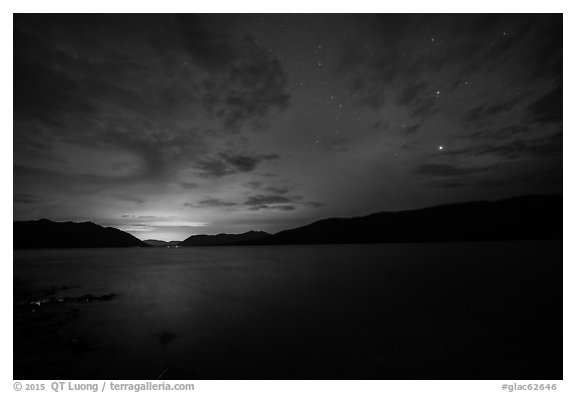 Lake McDonald at night. Glacier National Park (black and white)