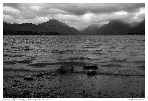 Waves and clouds, Lake McDonald. Glacier National Park (black and white)