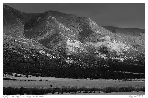 Sunset over mountains. Great Sand Dunes National Park and Preserve (black and white)