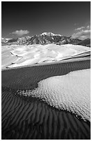 Sand dunes with snow patches. Great Sand Dunes National Park, Colorado, USA. (black and white)