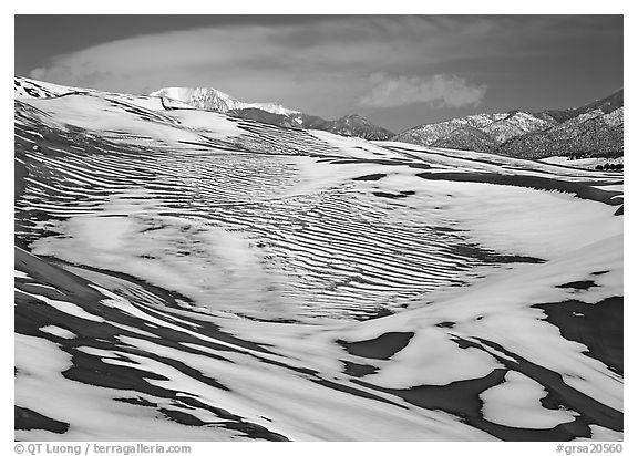 Melting snow on the dunes. Great Sand Dunes National Park and Preserve (black and white)