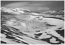 Melting snow on the dunes. Great Sand Dunes National Park, Colorado, USA. (black and white)