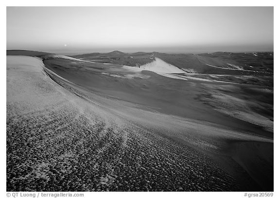 Sparse snow on the dunes at dawn. Great Sand Dunes National Park and Preserve (black and white)
