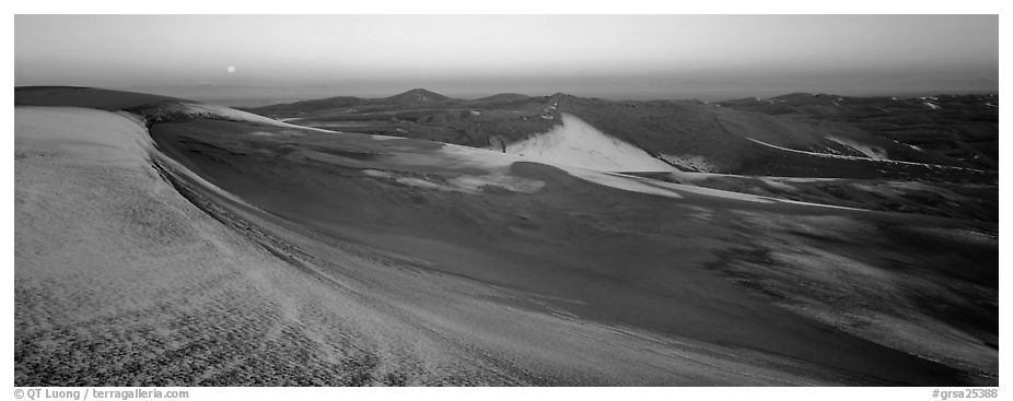 Dune field in winter at dawn. Great Sand Dunes National Park and Preserve (black and white)