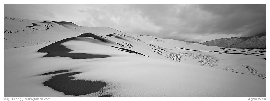 Dune field covered by snow. Great Sand Dunes National Park and Preserve (black and white)