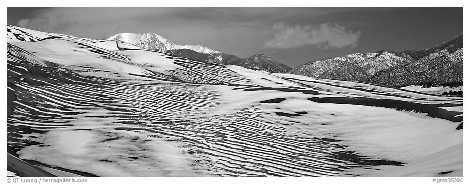 Melting snow on sand dunes. Great Sand Dunes National Park (black and white)