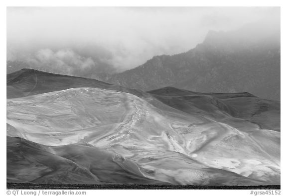 Dunes, ridge and clouds. Great Sand Dunes National Park and Preserve (black and white)