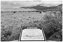 Dune field interpretative sign. Great Sand Dunes National Park and Preserve ( black and white)