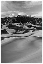 Mount Herard and dune field at sunset. Great Sand Dunes National Park, Colorado, USA. (black and white)