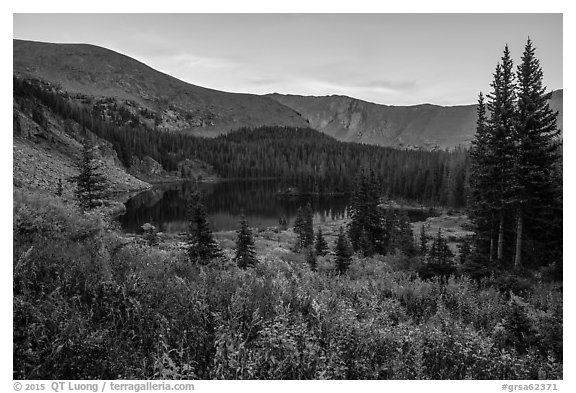 Sand Creek Lake at sunset. Great Sand Dunes National Park and Preserve (black and white)