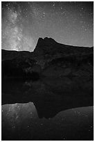 Milky Way, Tijeras Peak reflected in Lower Sand Creek Lake. Great Sand Dunes National Park and Preserve ( black and white)