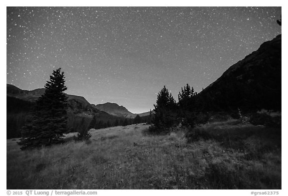 Sand Creek Valley at night. Great Sand Dunes National Park and Preserve (black and white)