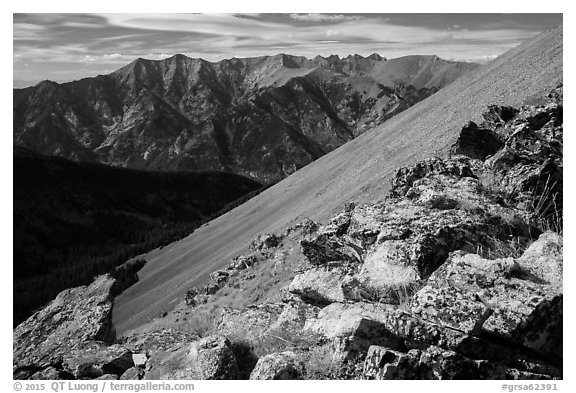 Sangre de Cristo mountain from Mount Herard. Great Sand Dunes National Park and Preserve (black and white)