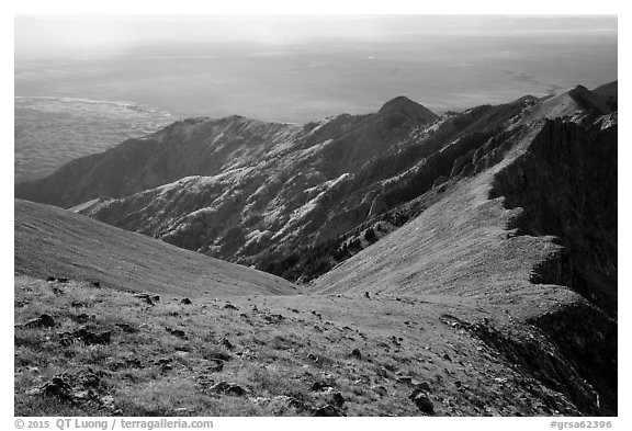 Summit slopes on Mount Herard, ridges, autumn colors, and dunes. Great Sand Dunes National Park and Preserve (black and white)